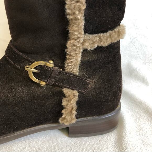 Stuart Weitzman dark brown suede fur trim buckle tall boots size 7.5 M - Picture 7 of 16
